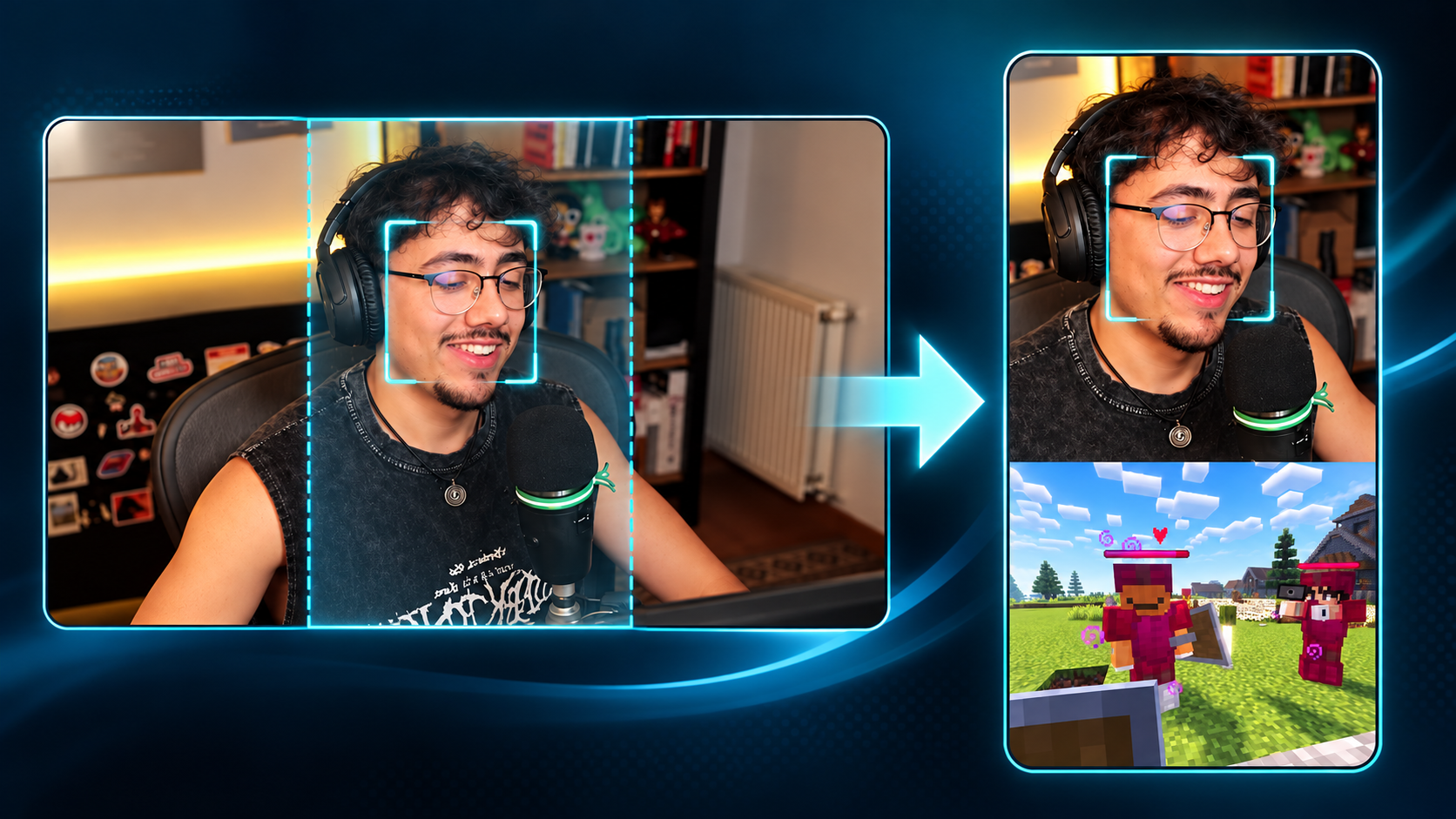 Illustration of a face-tracked gameplay style with a speaker above gameplay